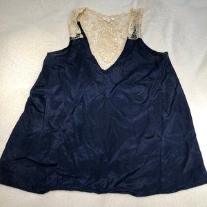 Stella Tweed Navy Blue Top with Cream Lace Detail